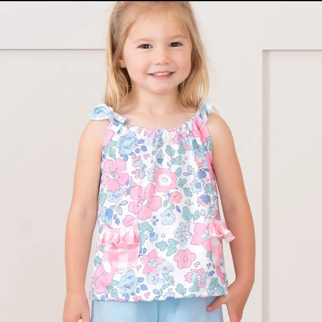 Marie Nicole Pink & Blue Gingham Floral Bloomers Outfit Sz 6-12M