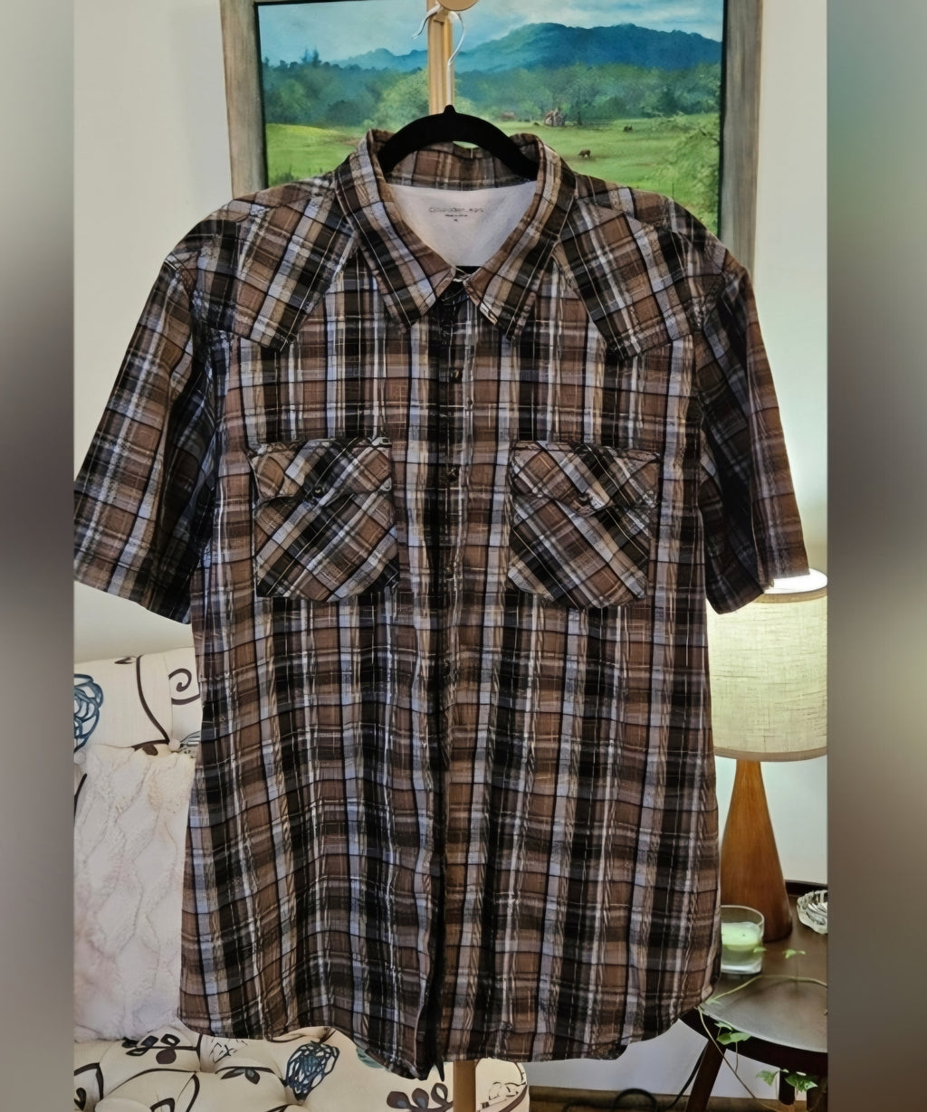 Calvin Klein Jeans Plaid Short Sleeve Snap Front Shirt Size XL