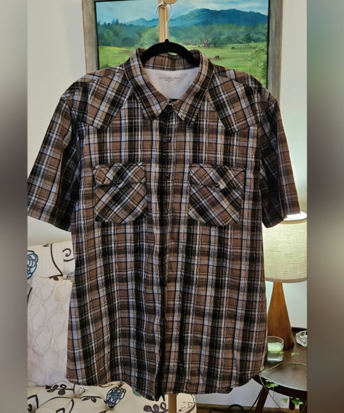 Calvin Klein Jeans Plaid Short Sleeve Snap Front Shirt Size XL