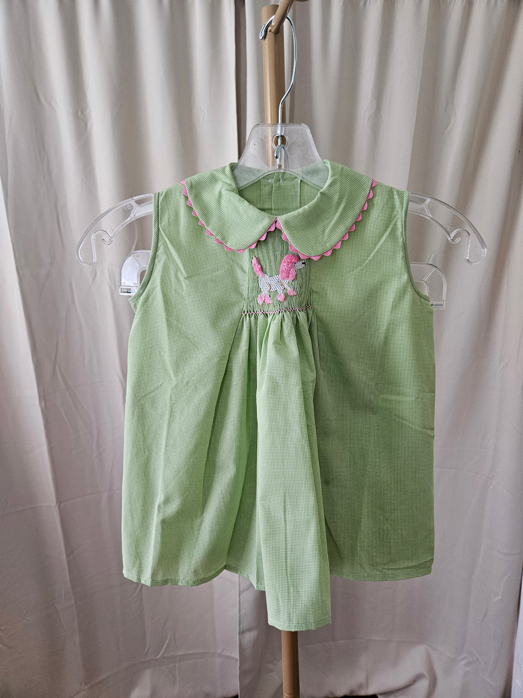 Mom & Me Green & White Micro Check Smocked Pink Poodle Swing Set Size 12M / 3T