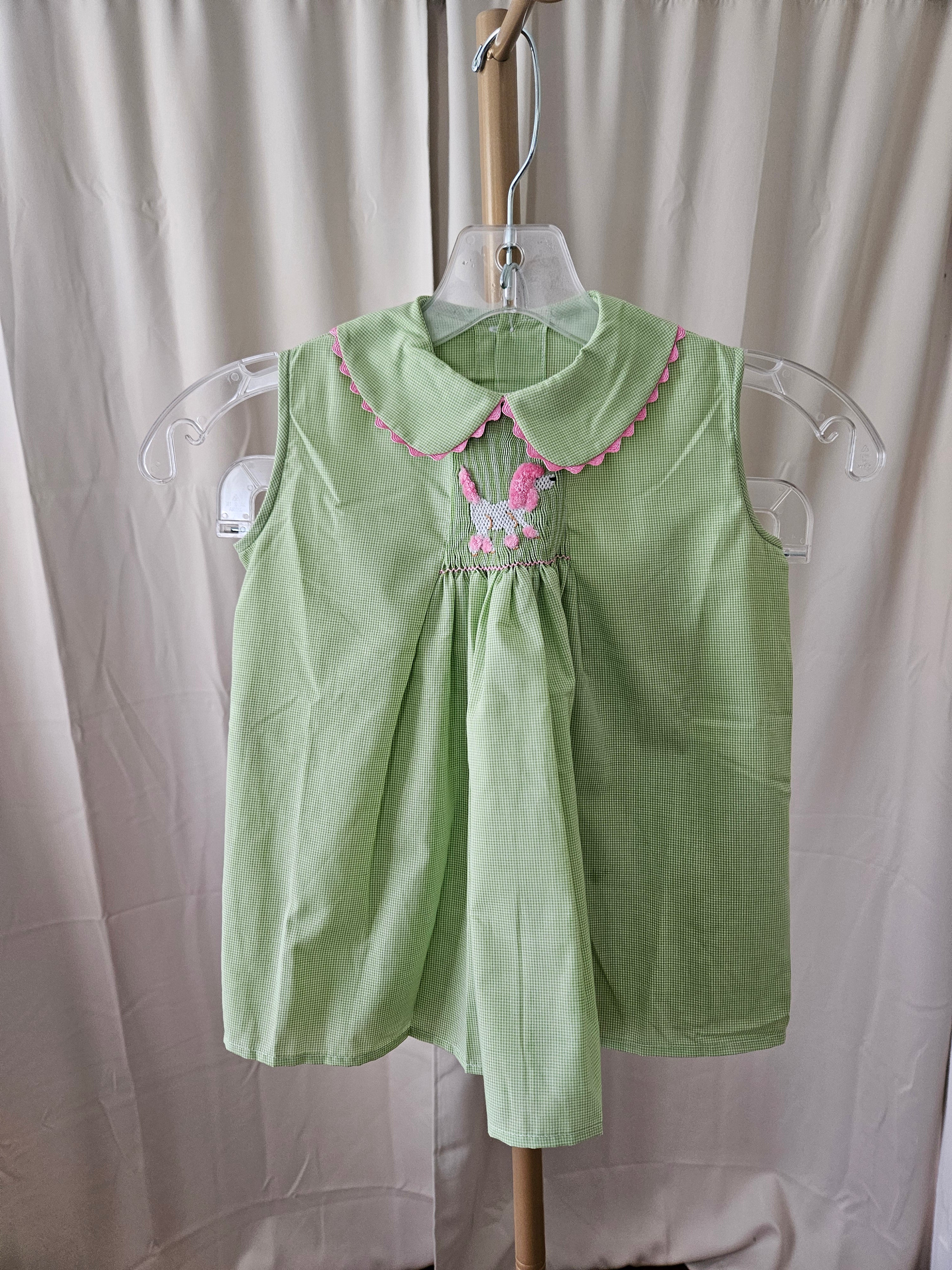 Mom & Me Green & White Micro Check Smocked Pink Poodle Swing Set Size 12M / 3T