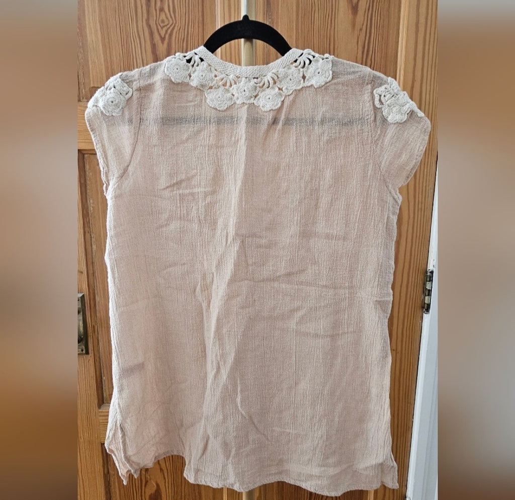 Calypso St. Barth Crochet Design Cap Sleeve Top Size L