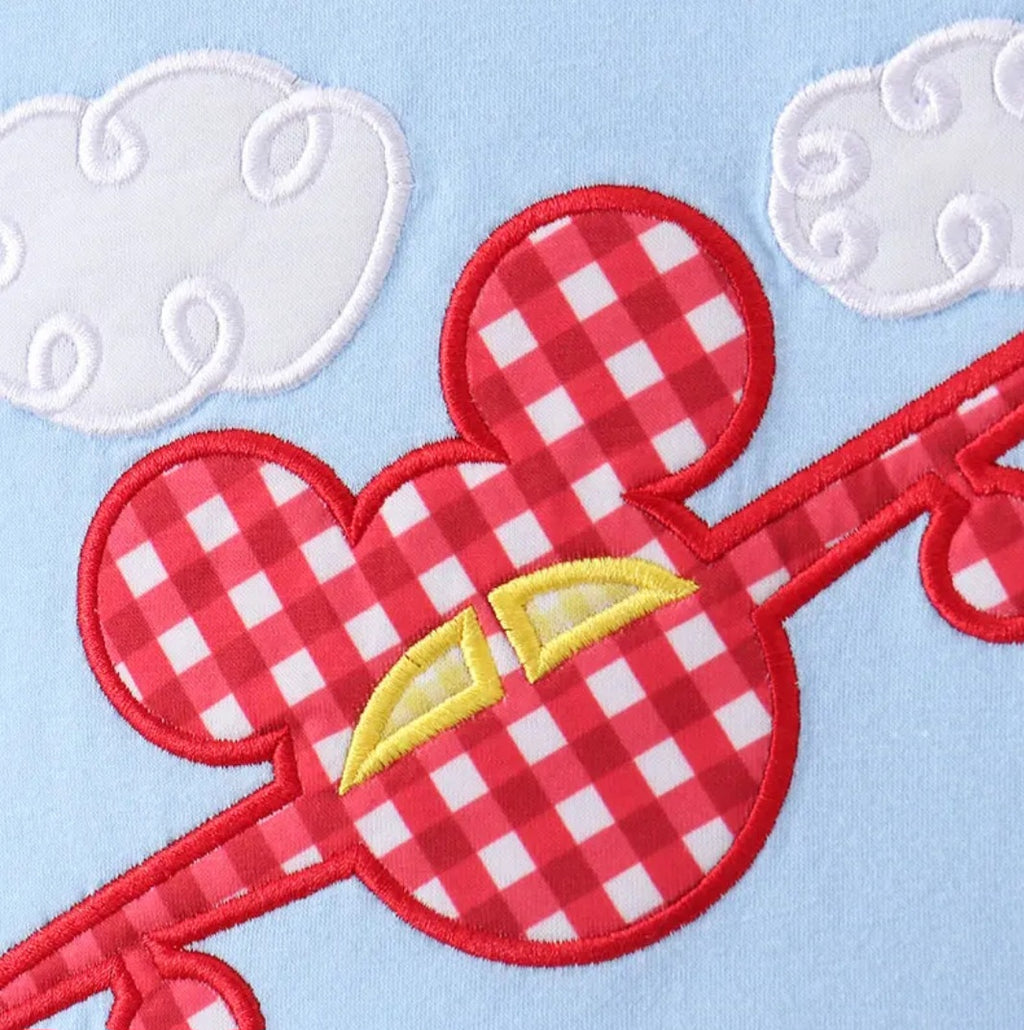 Disney Red And Blue Character Plane Applique Set Sz 4