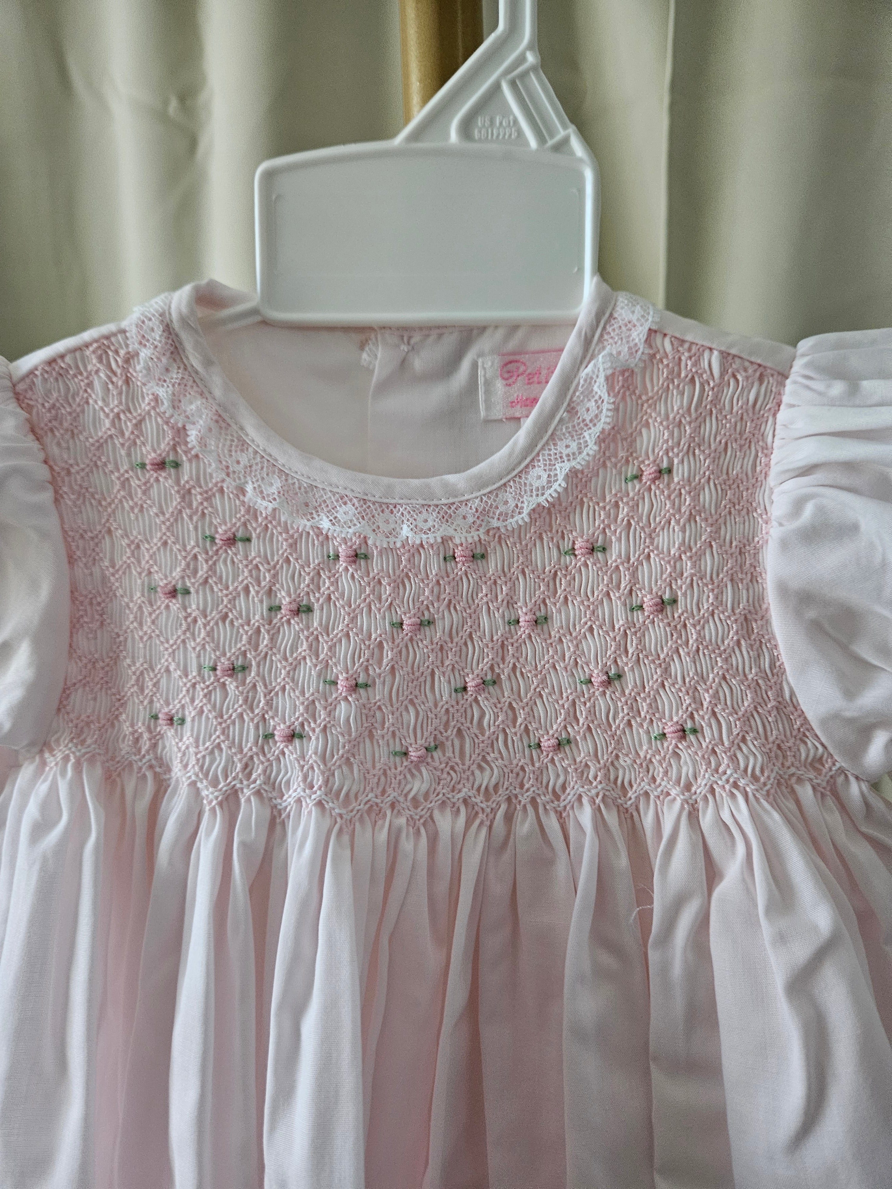 Petit Ami Heirloom Pink Fully Smocked Dress w/ French Lace