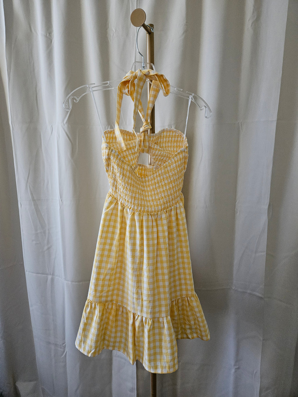 Twenty Ten Yellow Gingham Smocked Mini Dress | Halter Tie