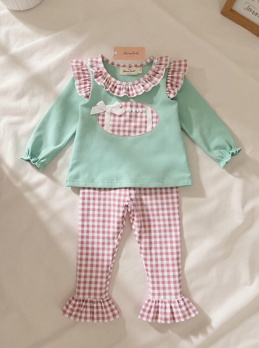 Marie Nicole First Down Embroidered Gingham 2pc Set Sz 12-18M