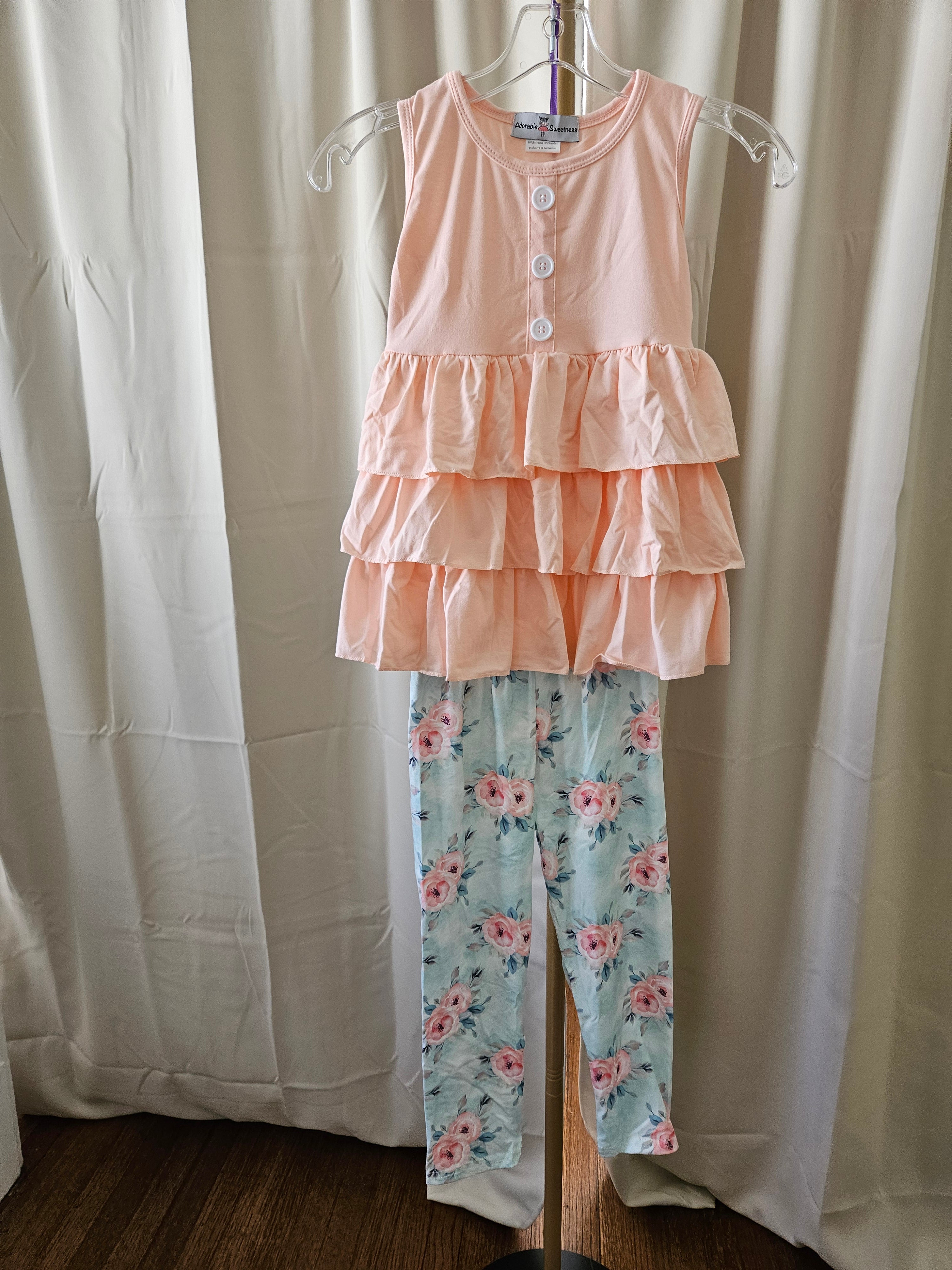 Adorable Sweetness 2-Pc Girls Peach Swing Top & Pastel Floral Leggings Set
