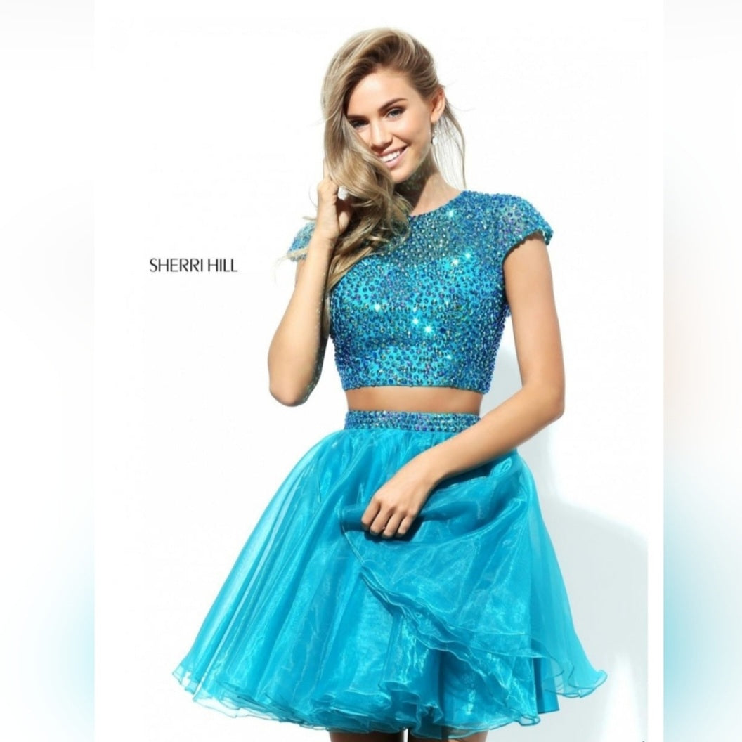 Sherri Hill Turquoise Beaded Two-Piece Dress Size 2