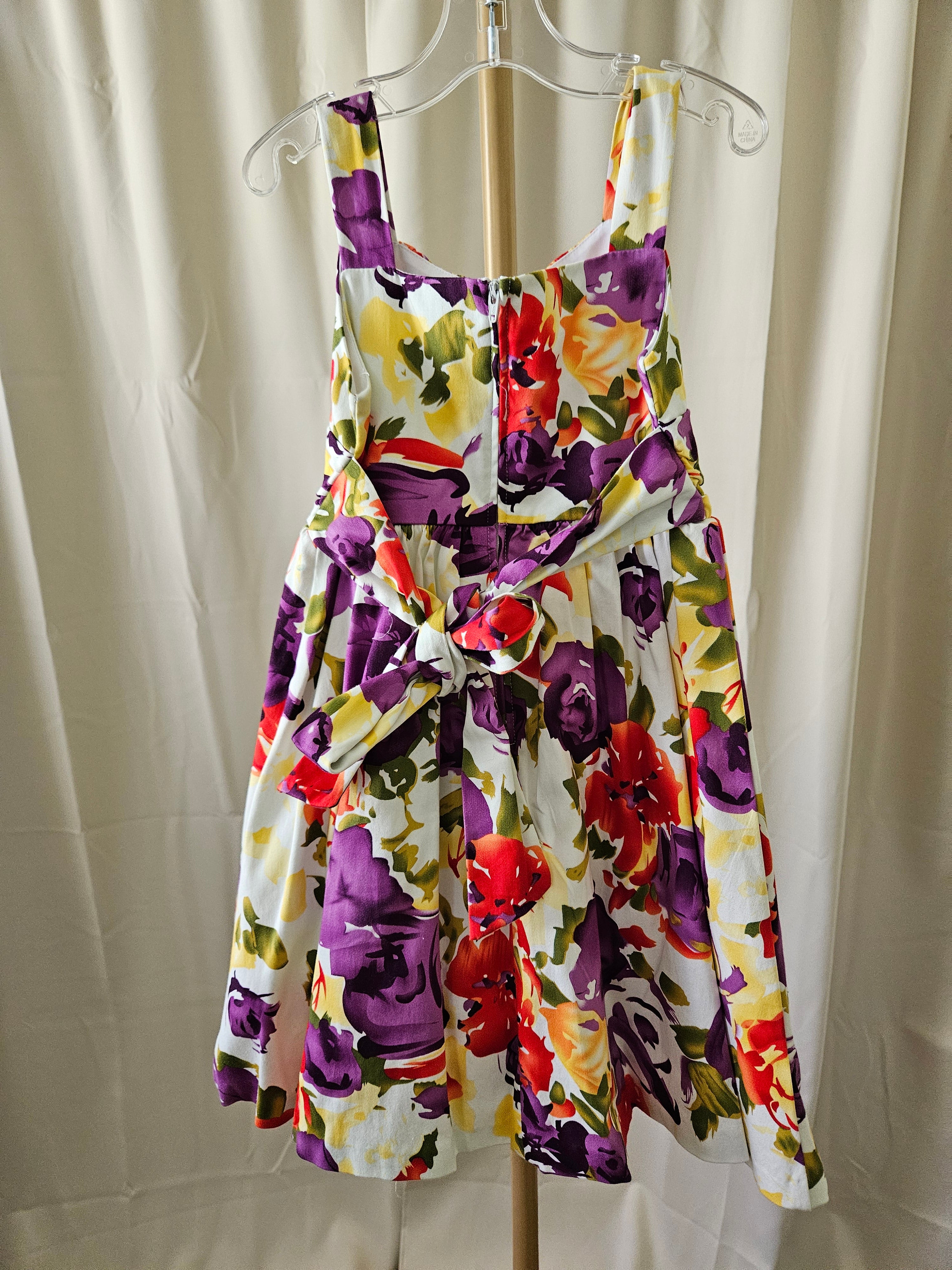 Rare Editions Vibrant Floral Sleeveless Dress with Tulle Skirt & Back Sash | Size 7
