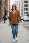 Entro Brown Leopard Print Top Sz 1X