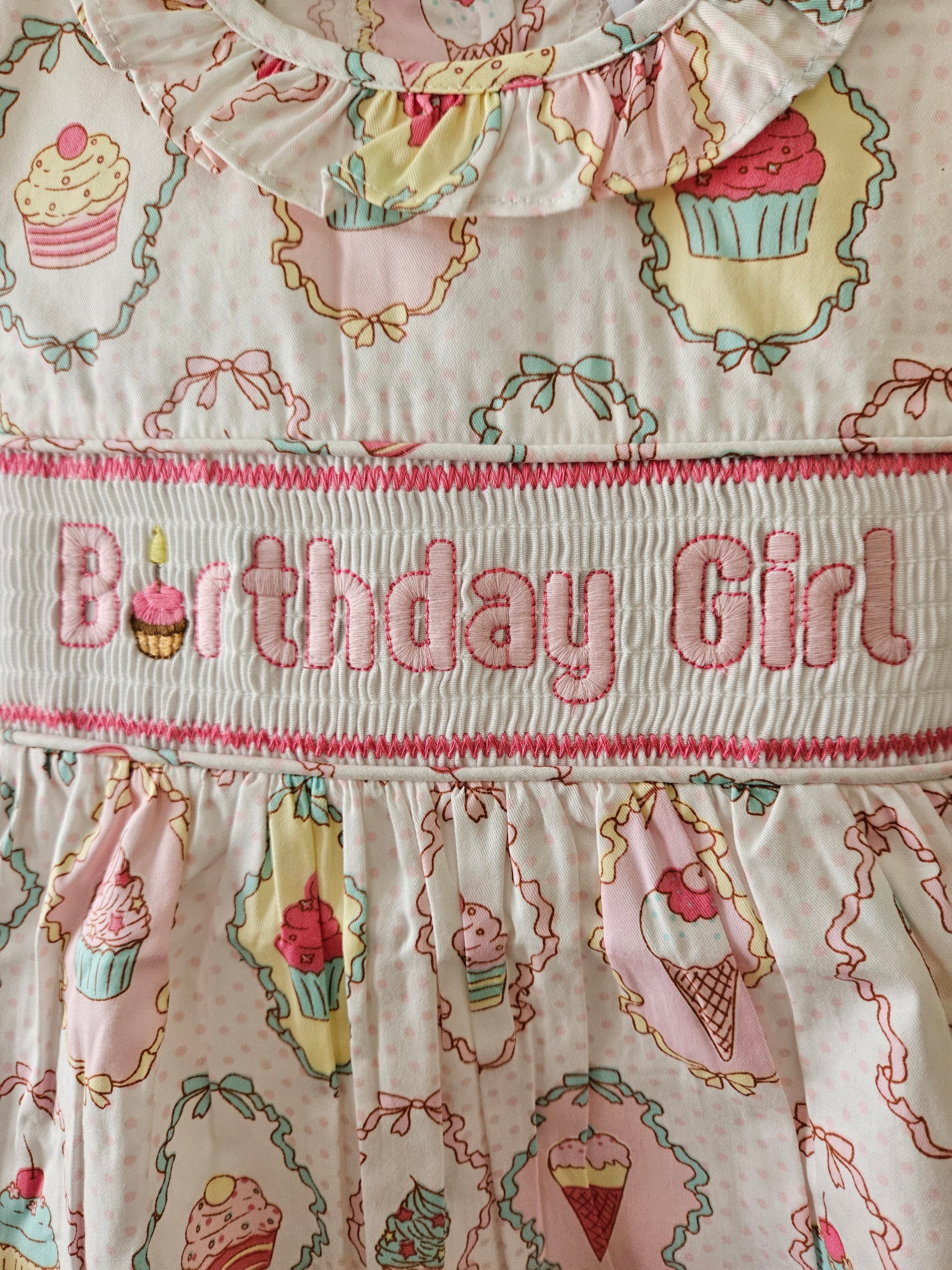 Lil Cactus Birthday Girl Smocked Dress Polka Dot Cupcakes Ice Cream