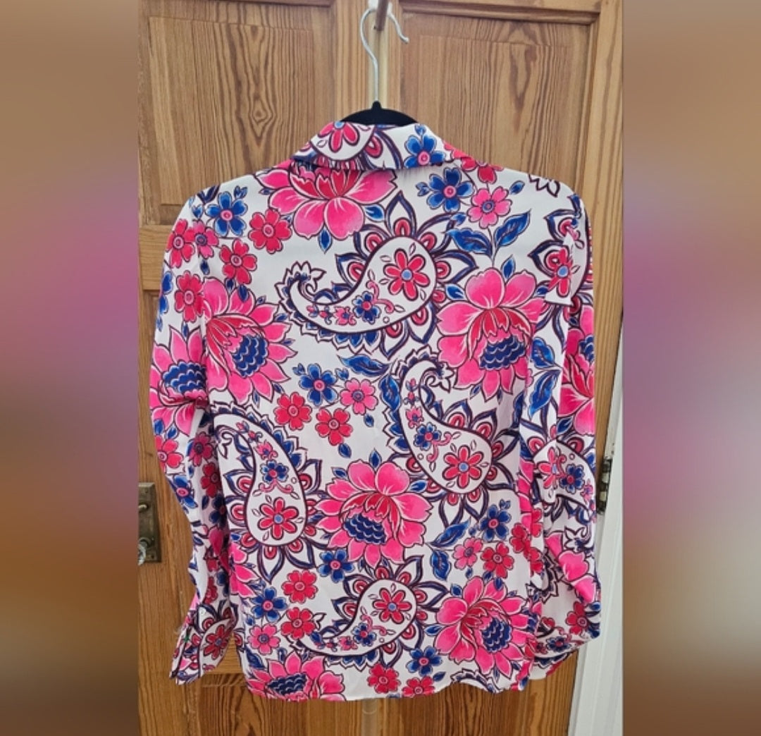 Zara Paisley & Floral Long Sleeve Silky Button Up Size XS