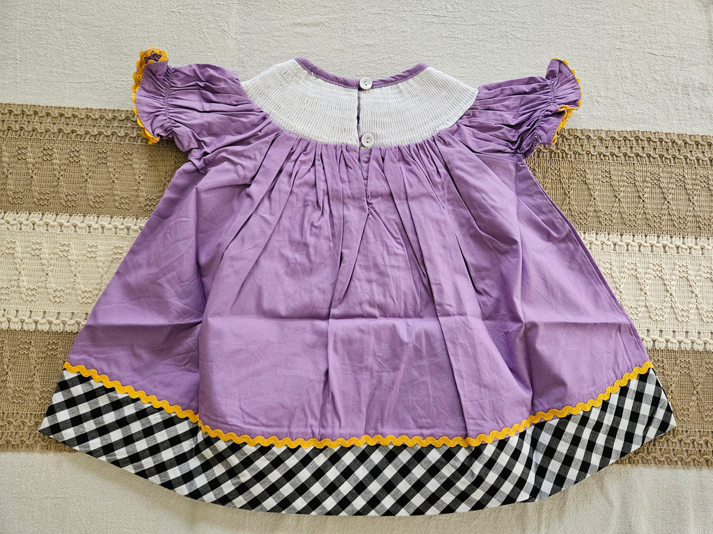 Lil Cactus Purple, Black & White Gingham Smocked Jack O'Lantern Dress Size 3–6M