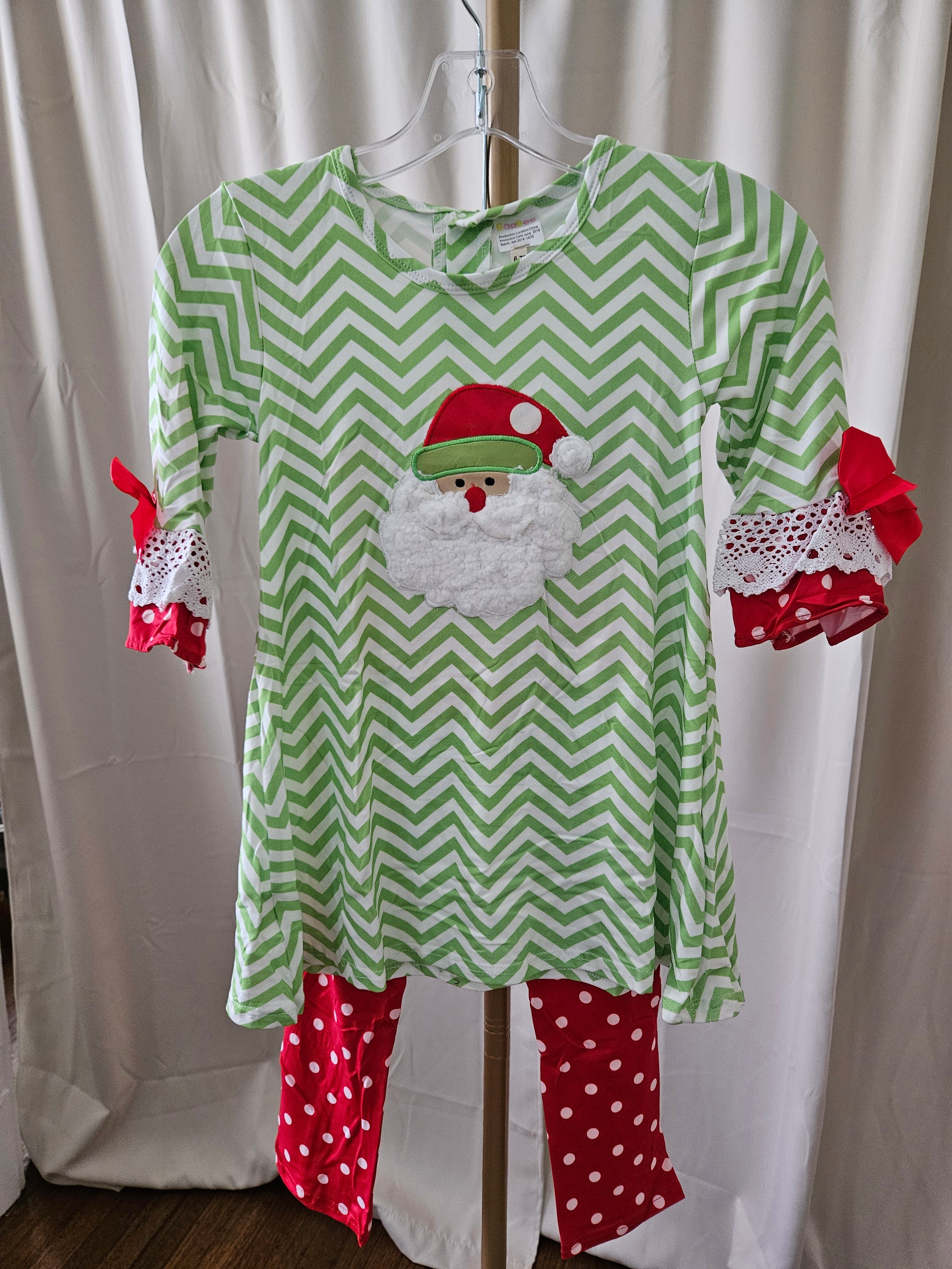 BaaBee Santa Appliqué Top & Polka Dot Leggings Set |