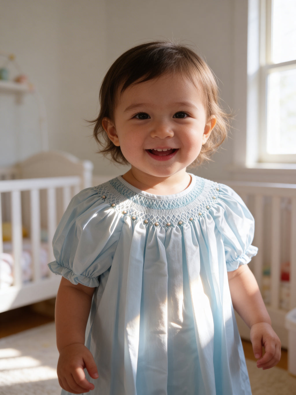 Petit Ami Mint Bishop Smocked Heirloom Dress