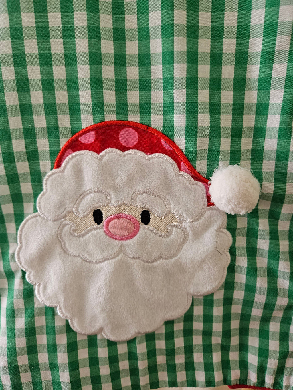 Three Sisters Sz 2T Green & White Gingham Santa Appliqué Dress