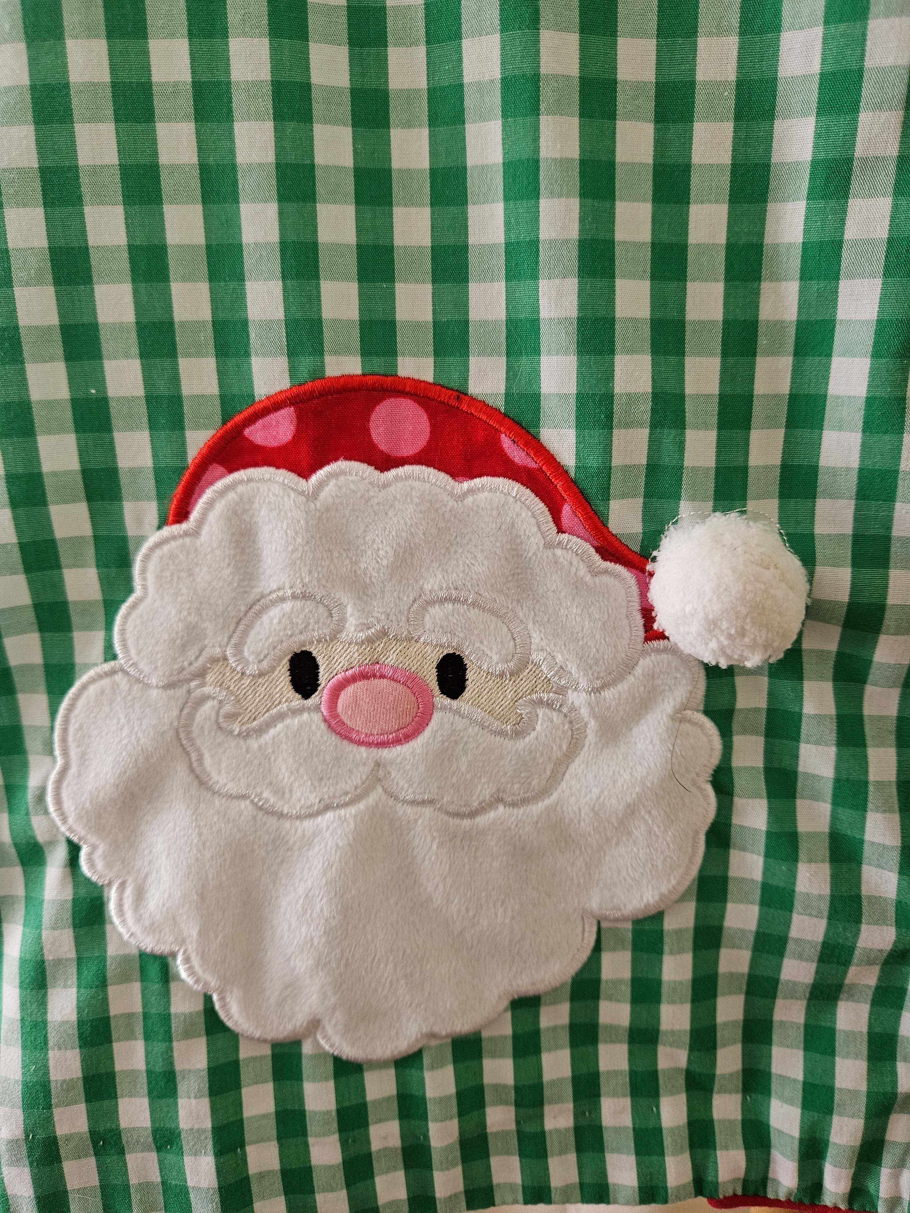 Three Sisters Sz 2T Green & White Gingham Santa Appliqué Dress