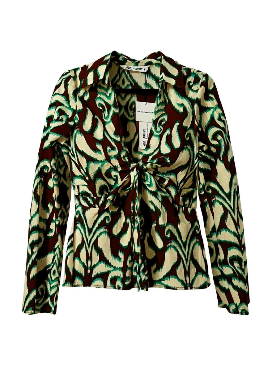 NWT Zara Selena Blouse Open Front With Tie Size XS