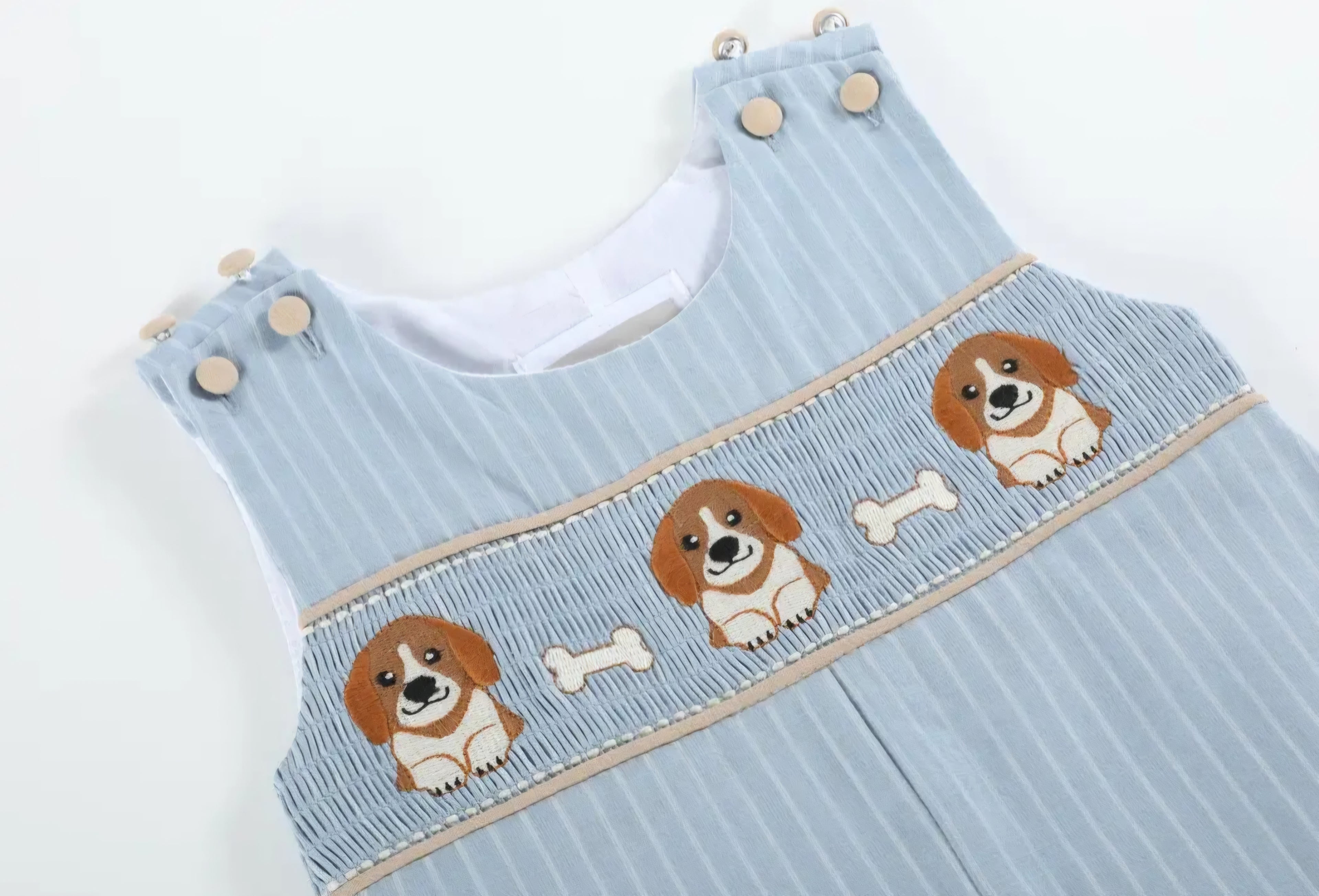 Lil' Cactus Light Blue Puppy Smocked Overalls Sz 6-12M