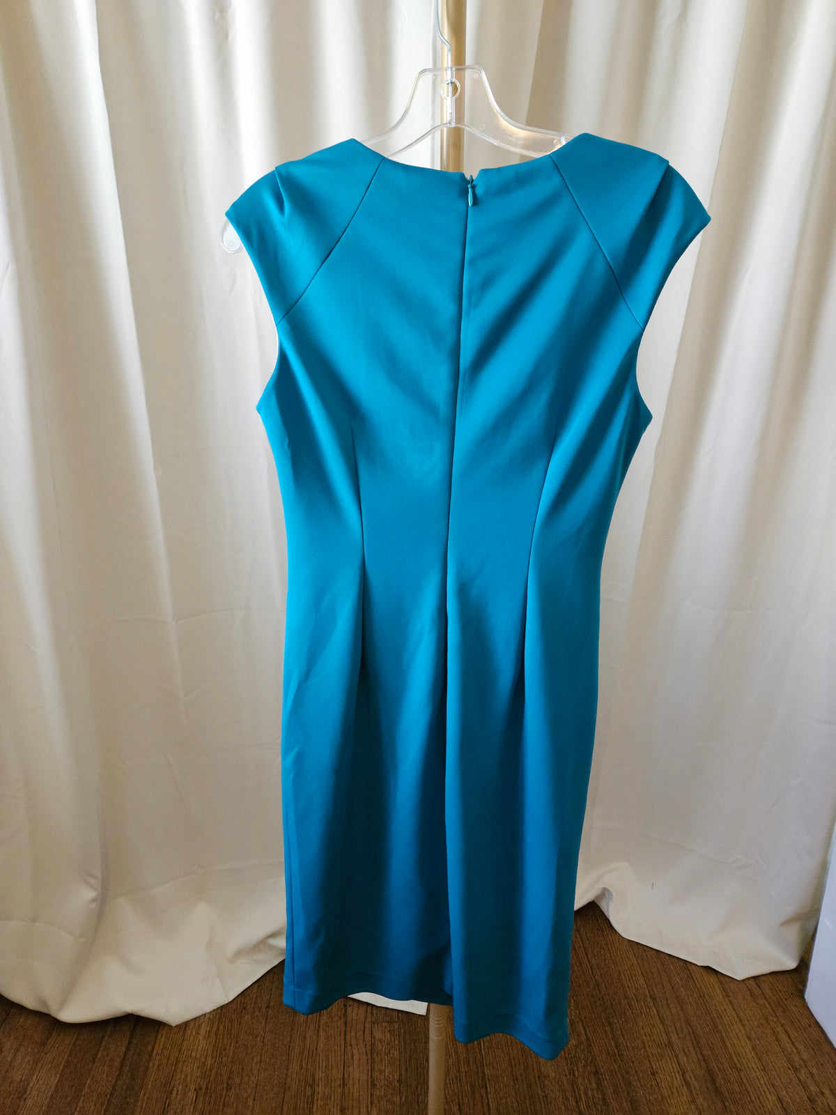 Calvin Klein Teal Ruched Front Fitted Cap Sleeve Dress Size 4