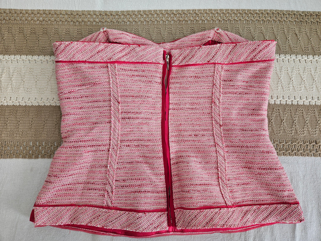 White House Black Market Pink Tweed Zip Back Top Size 6 NWT