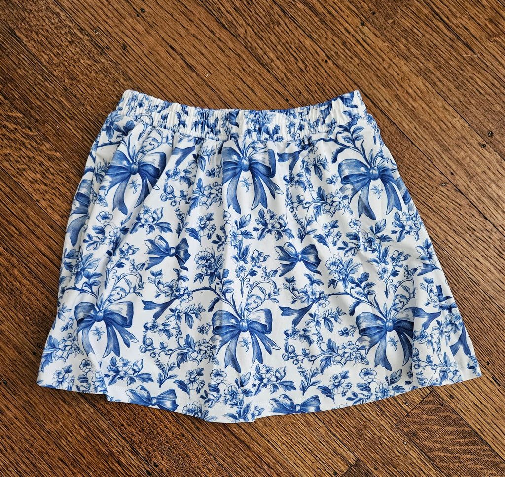 Millie Loves Lily Blue Flutter Top & Blue/White Bow Floral Skort Set | Sizes 6 & 8