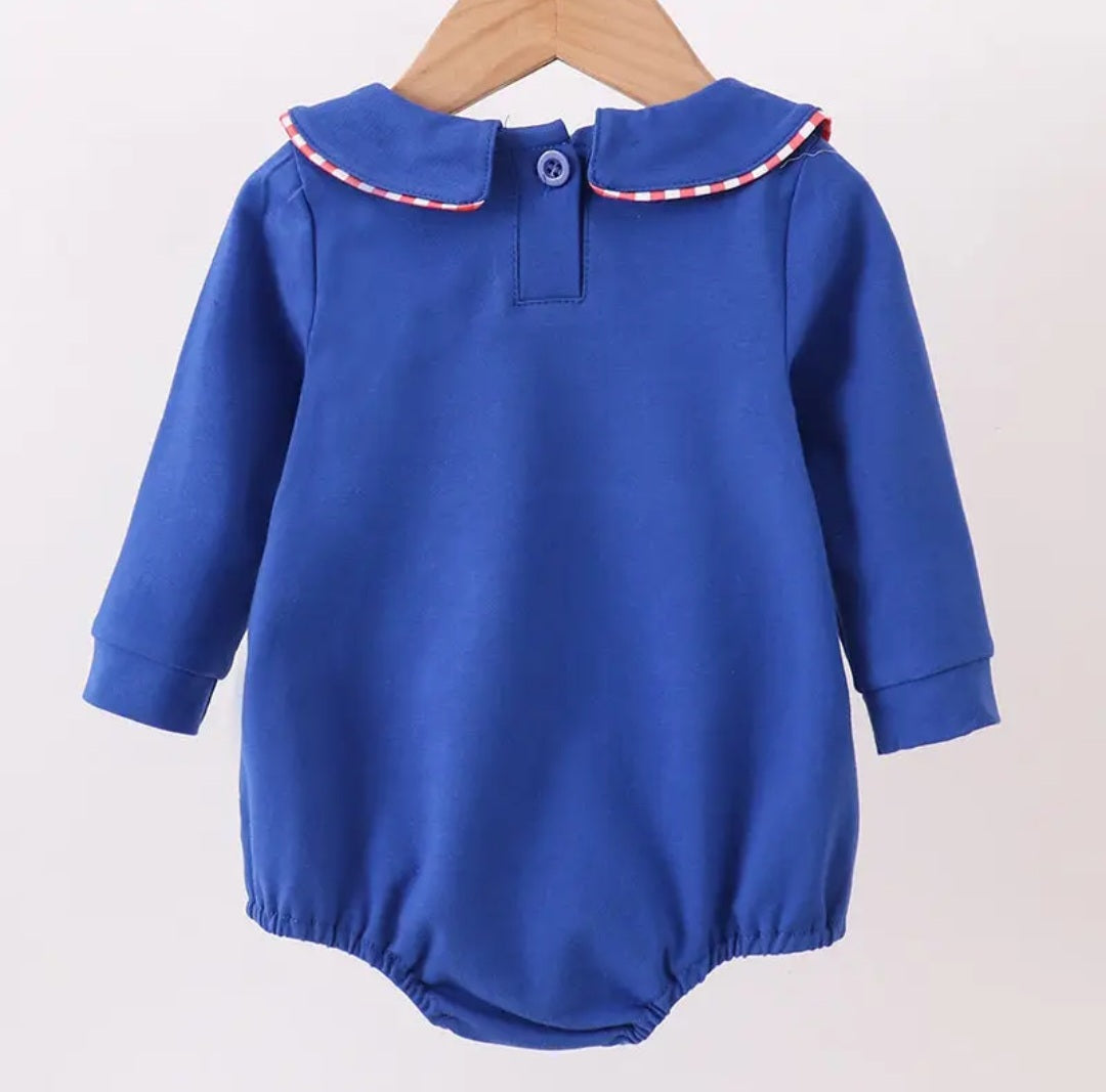 Abby & Evie Blue Kids One Piece with Superhero Design Sz 18M