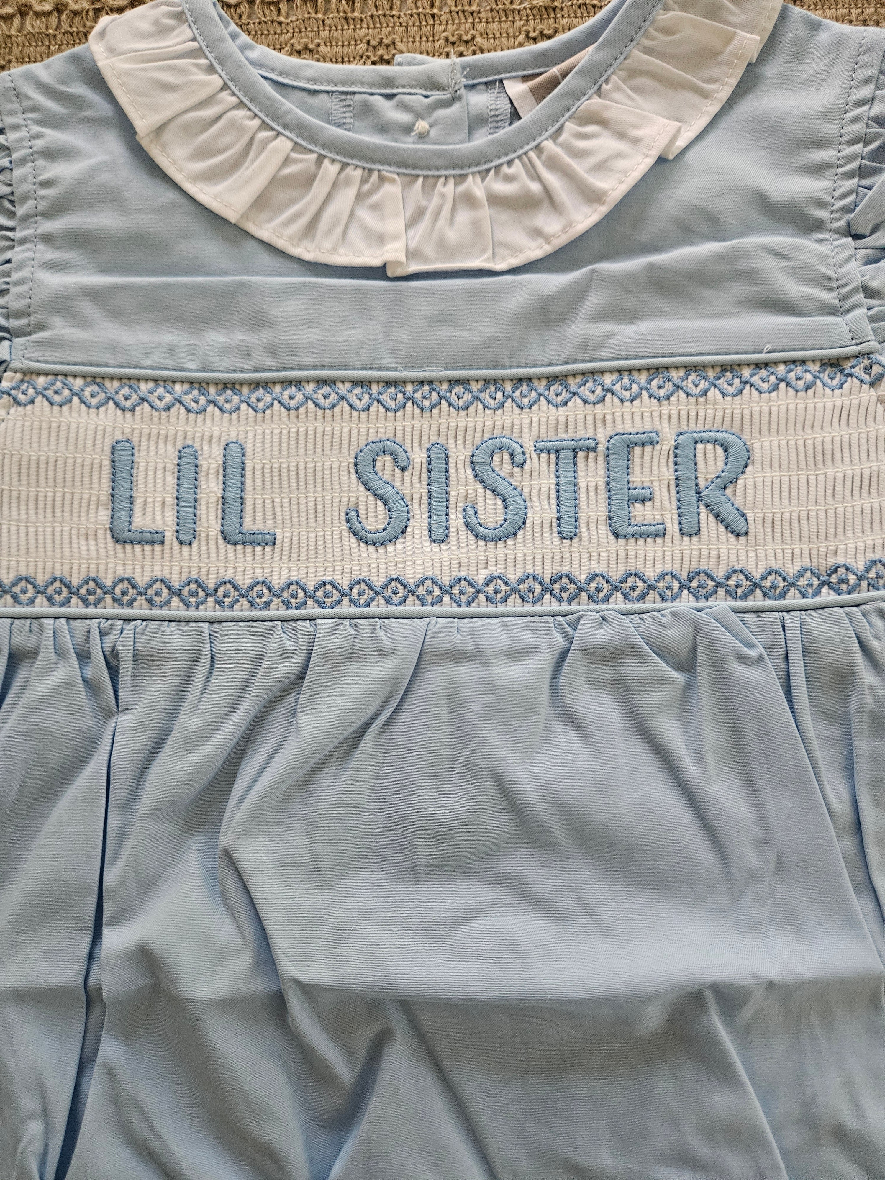 Lil Cactus Lil Sister Smocked Bubble – Baby Blue – Size 18-24M & 2T