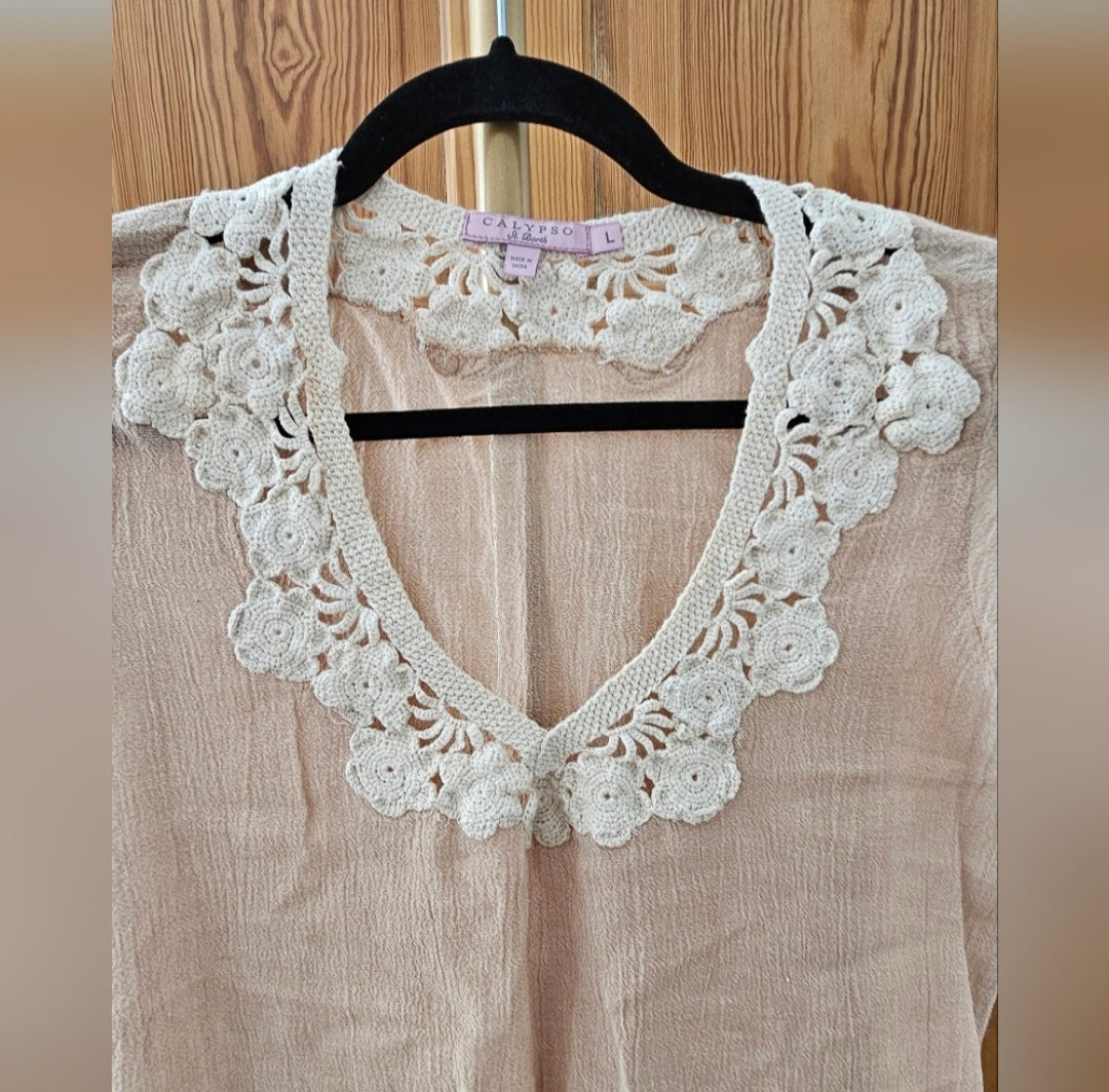 Calypso St. Barth Crochet Design Cap Sleeve Top Size L
