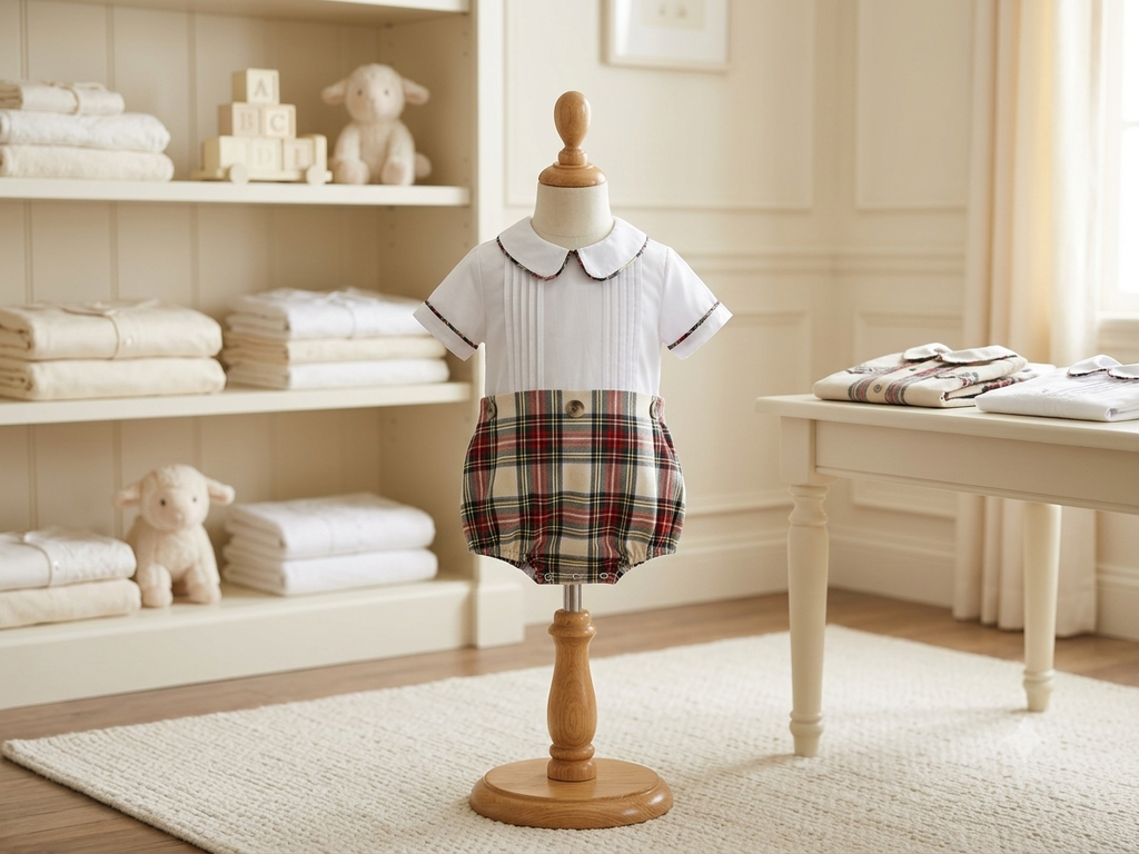 The Beaufort Bonnet Company Bryan Button Bubble Plaid Romper 6-12M
