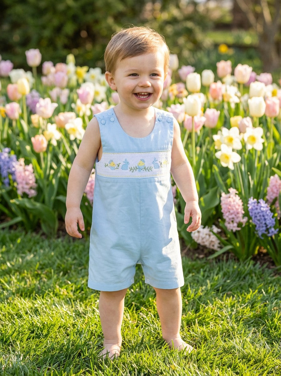 Lil' Cactus Blue Baby Easter Smocked Romper Sz 2T