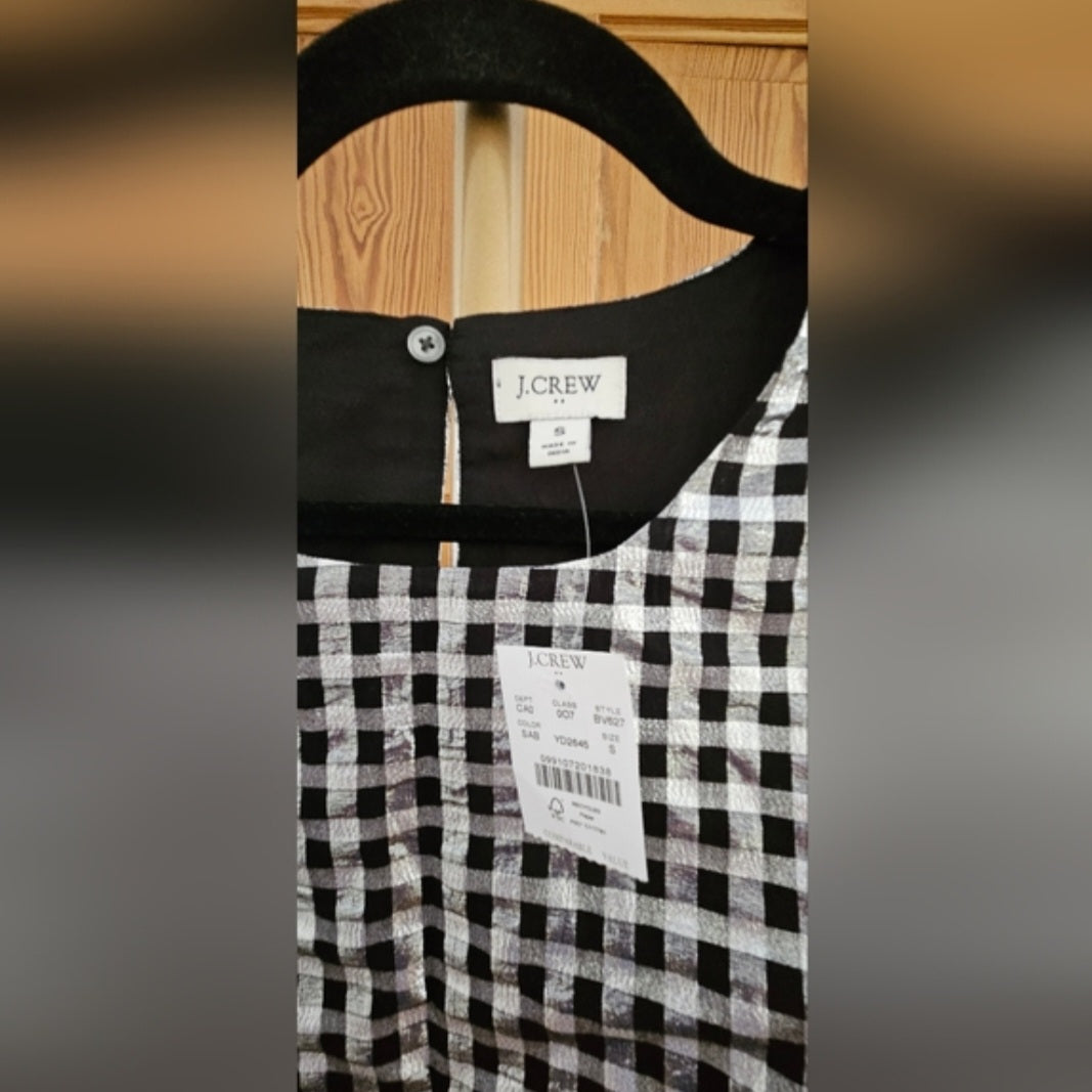 J.Crew Metallic Silver & Blk Gingham Top Size Small