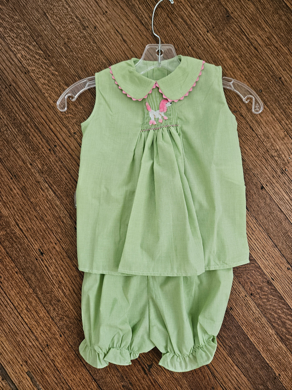 Mom & Me Green & White Micro Check Smocked Pink Poodle Swing Set Size 12M / 3T