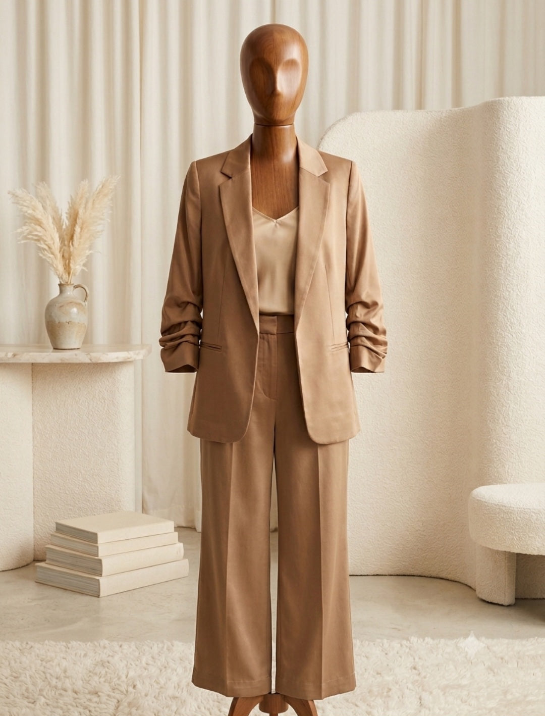 Banana Republic Brown Ruched 2-Piece Pants Suit Small Petite XS Petite