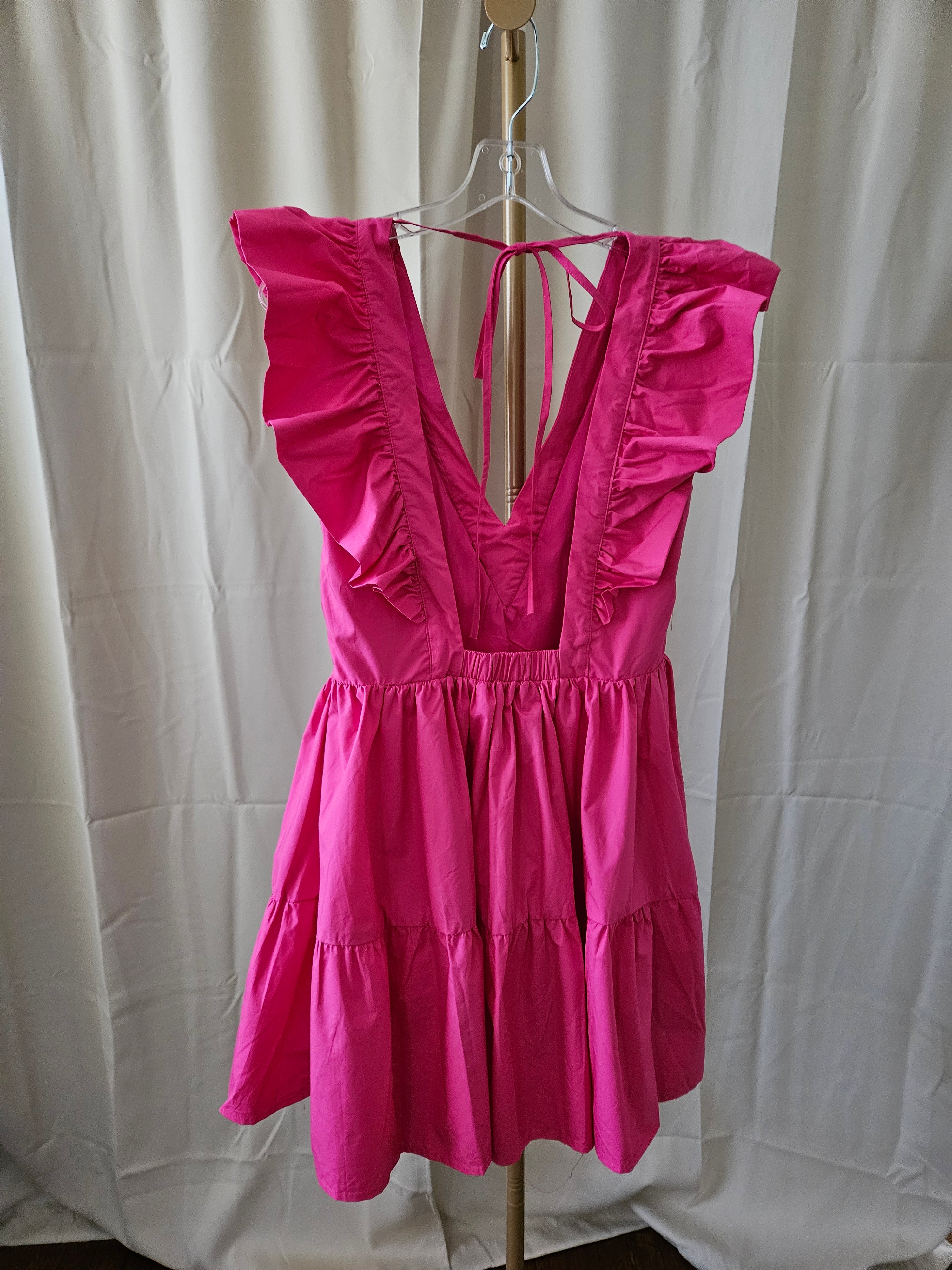 Twenty Ten Pink Flutter Sleeve Tiered Mini Dress | Open Back