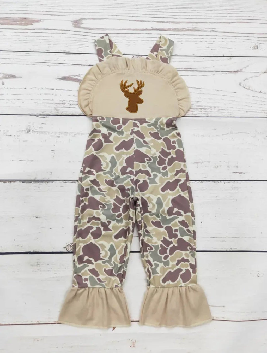 Sassy Kids Camo Deer Applique Ruffle Jumpsuit Sz 2T