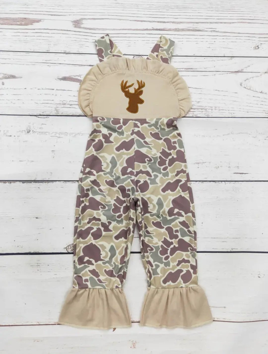 Sassy Kids Camo Deer Applique Ruffle Jumpsuit Sz 2T