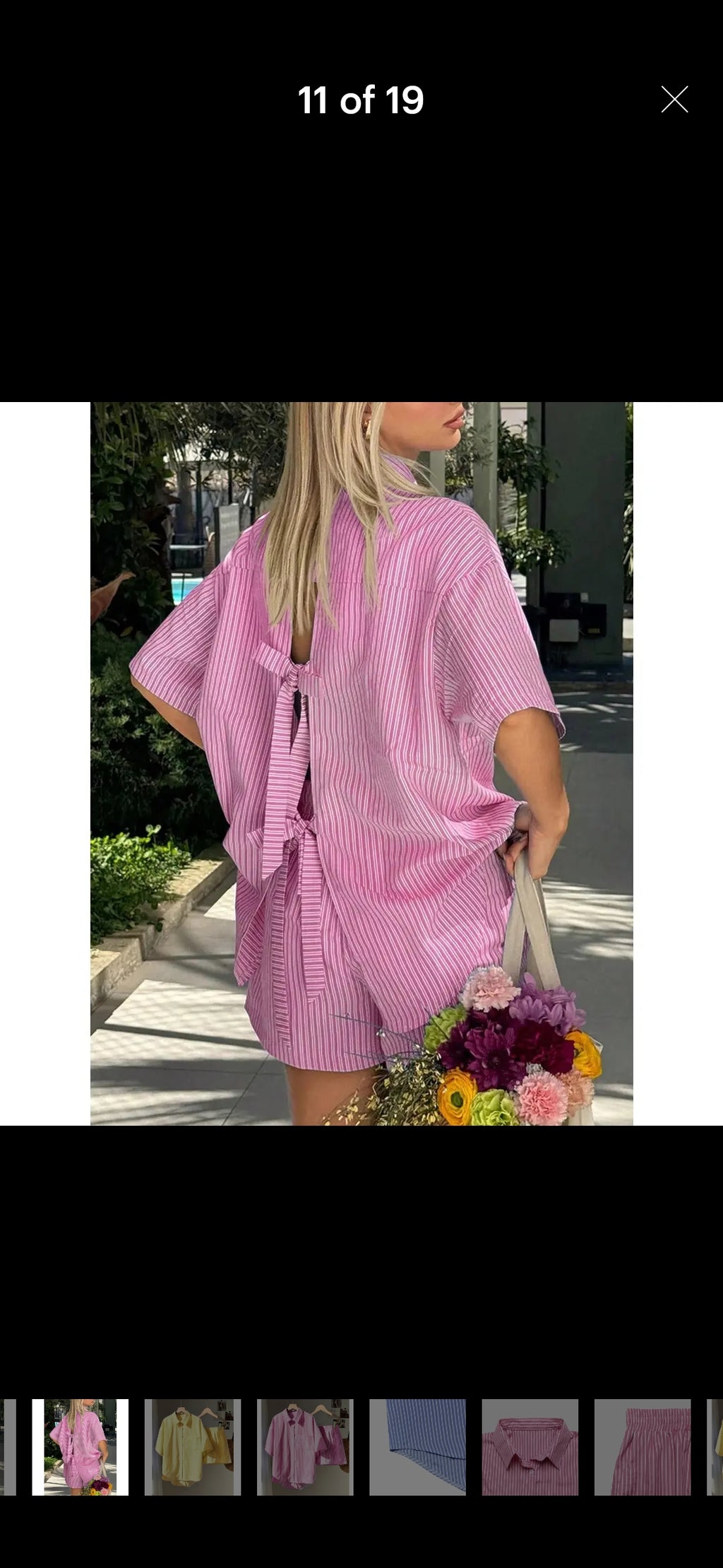 Rosa Clothing Pink & White 2PC Shorts Set Tie Back Top Elastic Waist