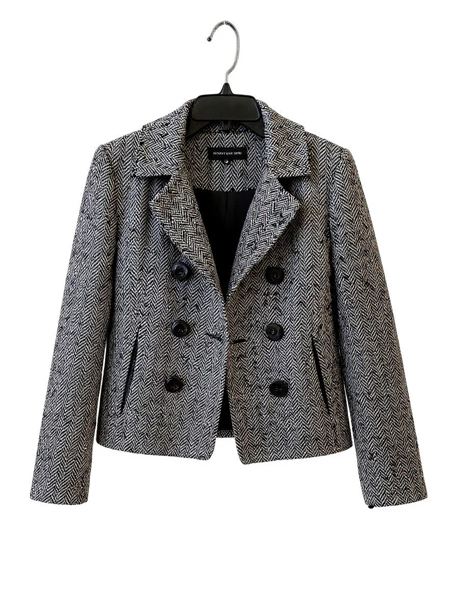 Jones New York Black and White Herringbone Tweed Jacket Sz 2