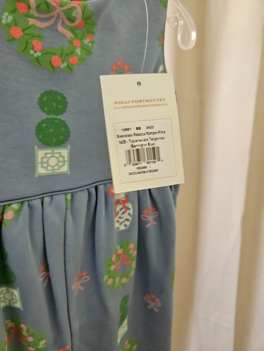 The Beaufort Bonnet Company Rebecca Romper Topiaries & Tangerines Barrington Blue NWT 18-24M
