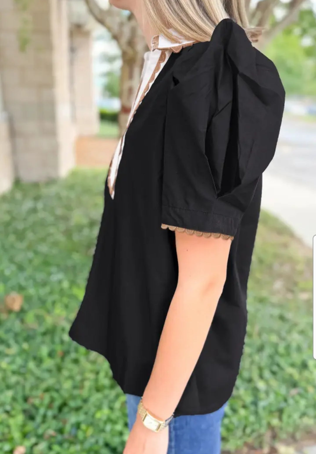 Lovesoft Black Ric Rac Trim Collar Blouse – Sizes Small & Medium