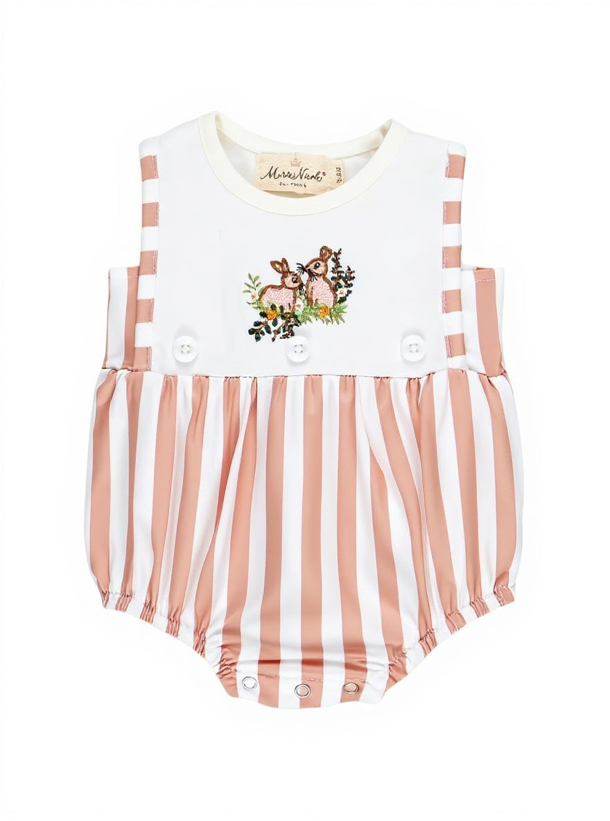 Marie Nicole Tan Striped Bunny Romper Sz 12-18M