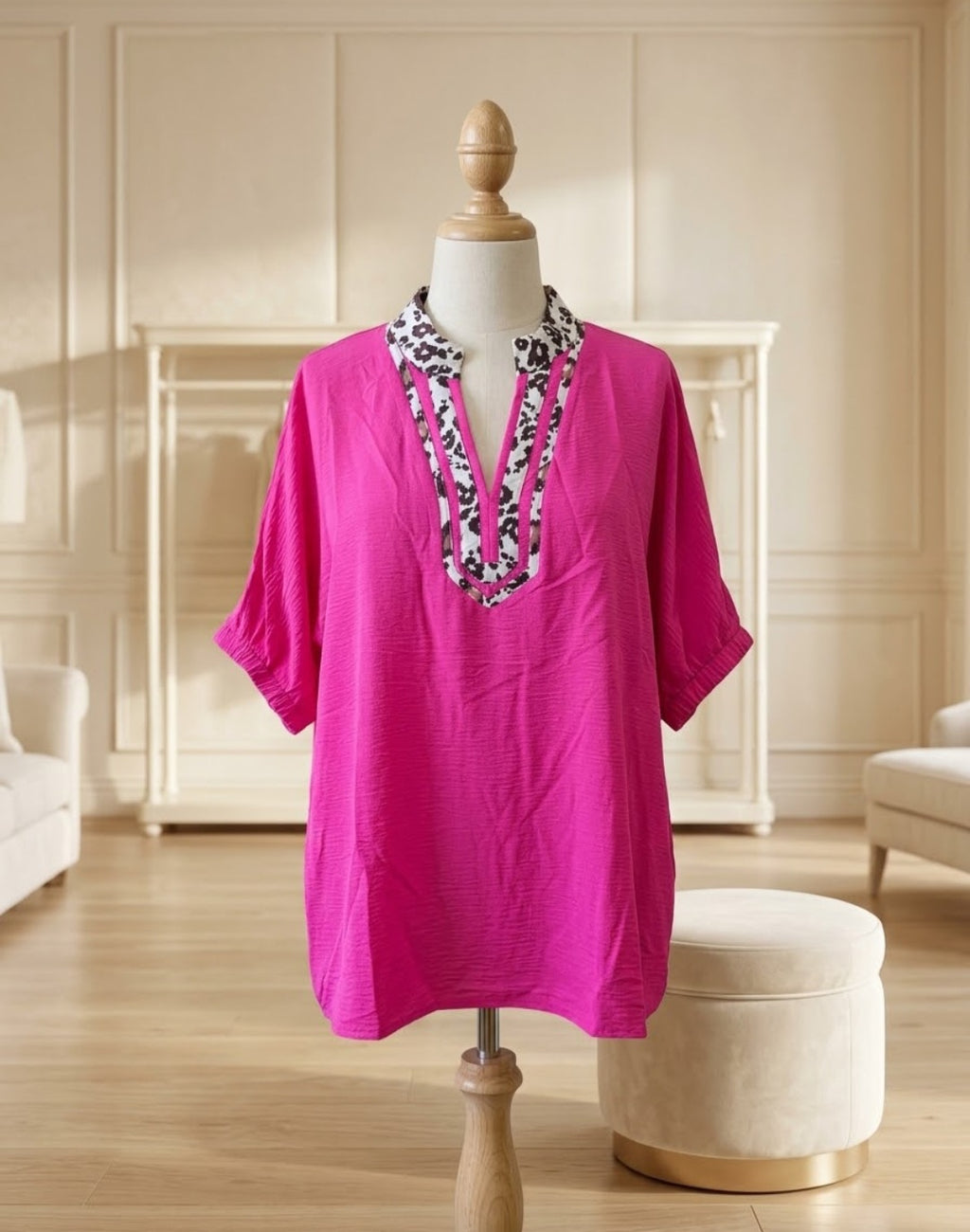 Bright Pink Animal Print Accent Blouse | Size 3X