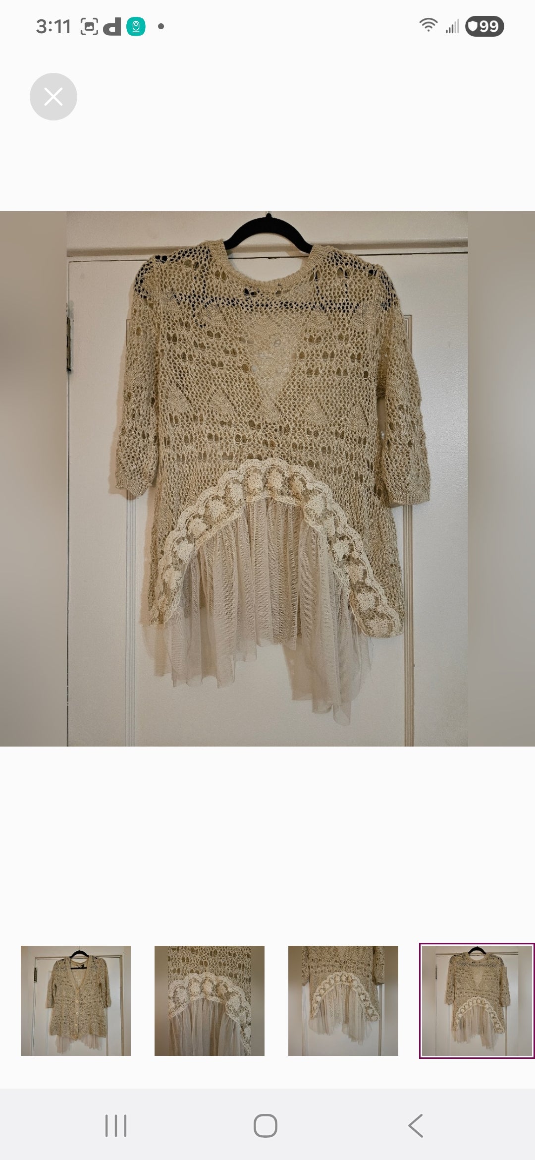 BKE Crochet Button Up Sweater with lace and Shear accent in back Size Small