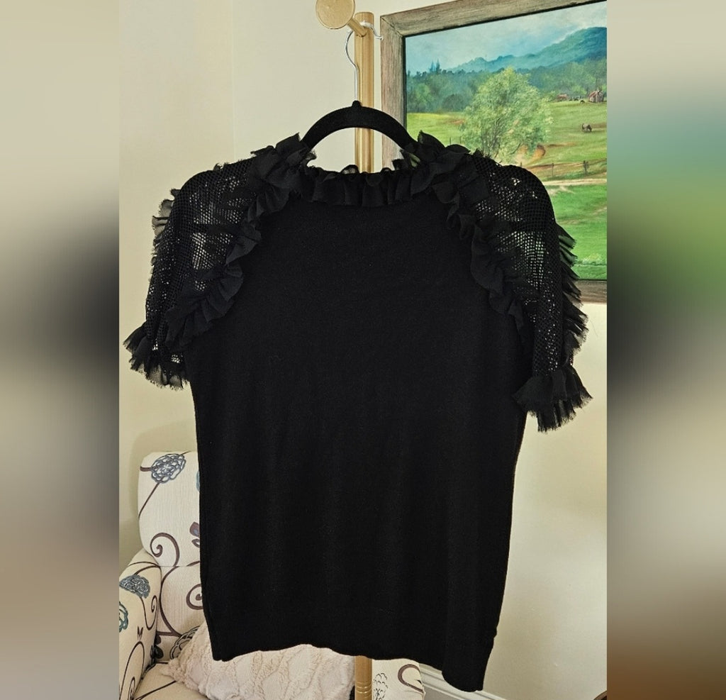 SIONI Mixed Media Mesh & Ruffle Blouse Size M