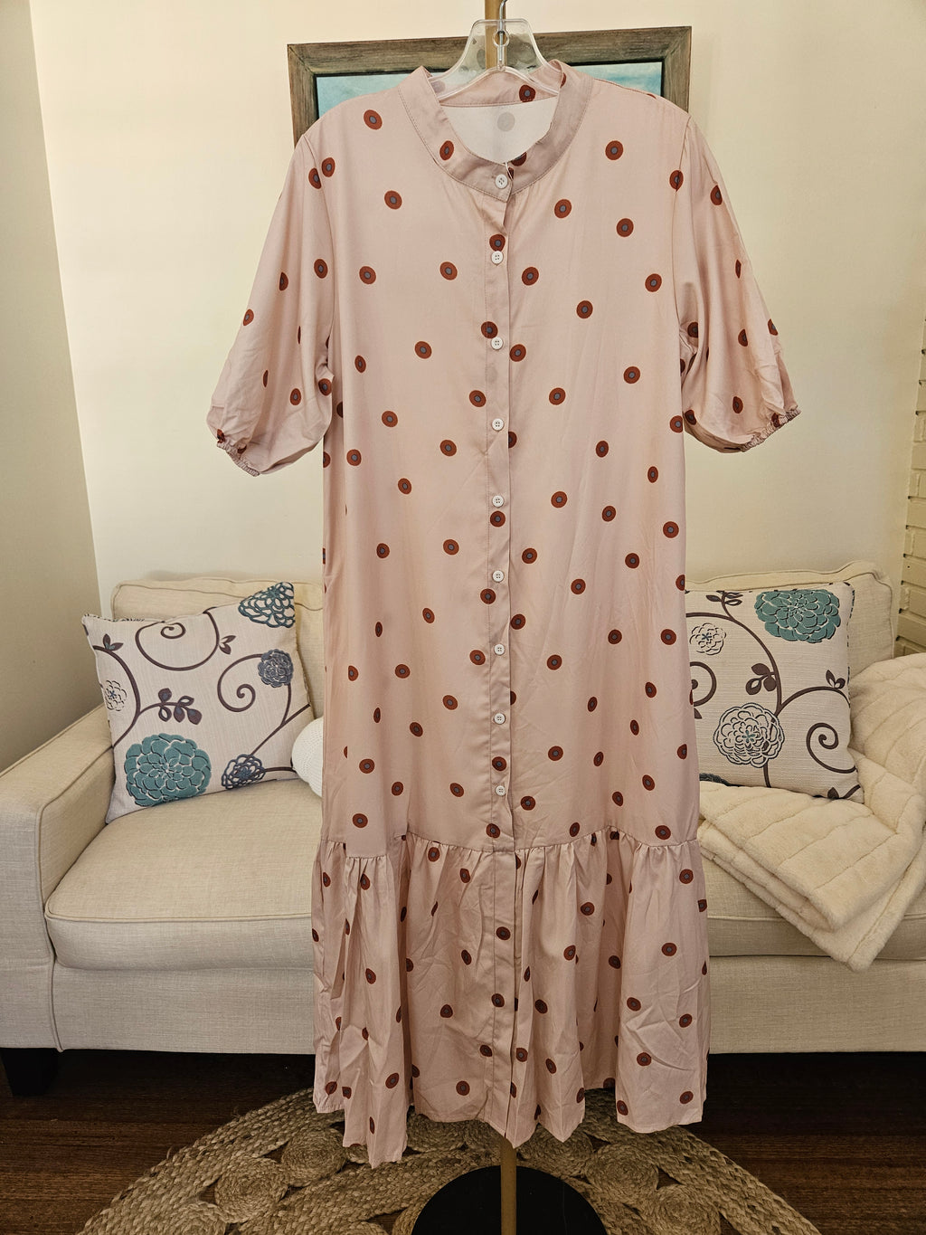 Rosa Clothing Short Sleeved Dot Print Maxi Dress