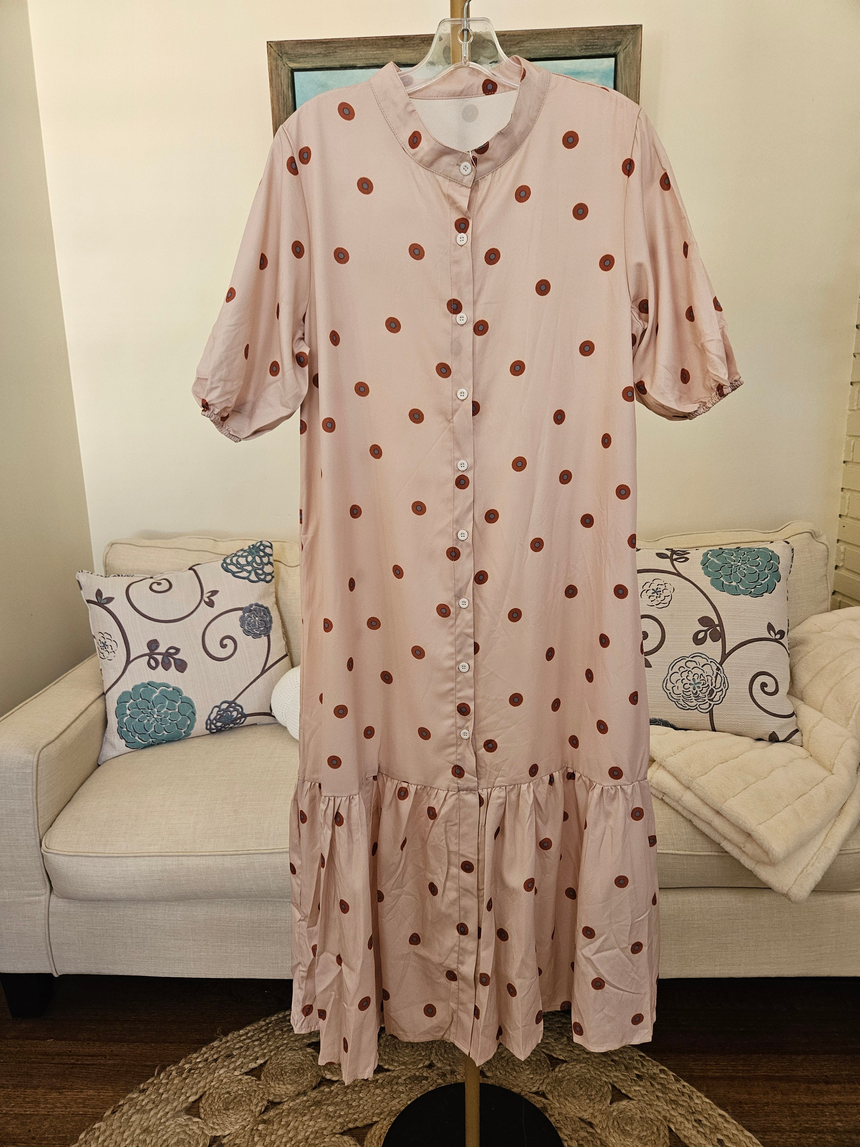 Rosa Clothing Short Sleeved Dot Print Maxi Dress