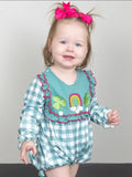 Marie Nicole Turquoise Embroidered Rainbow Clover Sz 6-12M, 18-24M