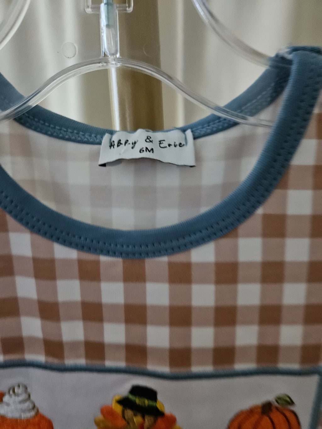 Abby & Evie Size 6 Months Brown Gingham Thanksgiving Romper