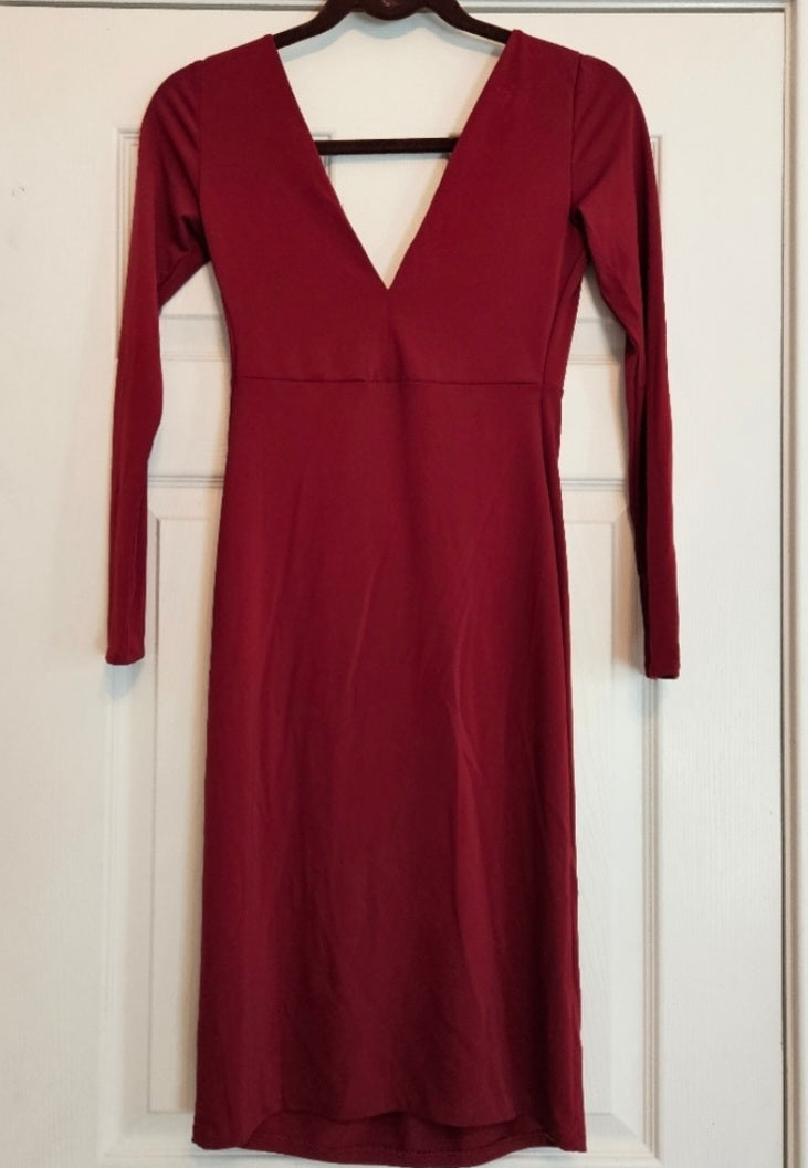 Victoria's Secret Moda Elegant Burgundy V-Neck Dress Sz Sm